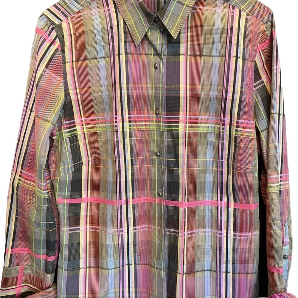 Robt Grahm W’s Plad Buttn Dn Class. Pnk Olive S-12. P-P 19 shoulder 16 length 25